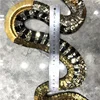 Luxury hand embroidered gold sequins rhinestone large snake patch for evening dressing
