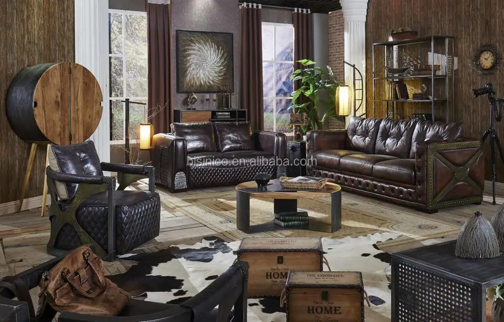 American Country Style Leather Couch Set Genuine Antique Sectional Sofa For Home Amercian American Country Style Leather Couch Set Genuine Antique Sectional Sofa For Home Amercian