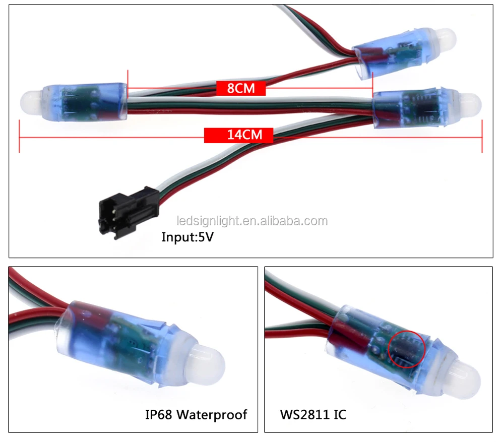 12mm WS2811 Full Color LED Pixel Light Module DC 5V input IP68 waterproof RGB color WS 2811 IC