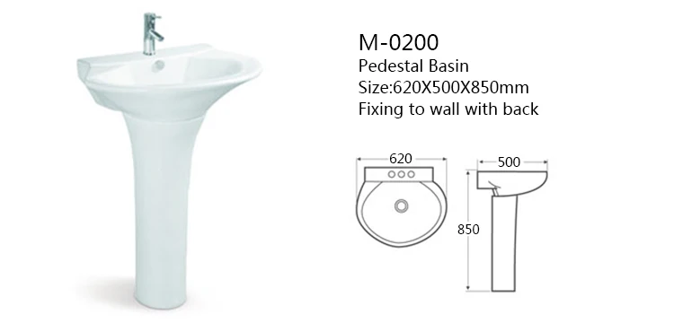 Bathroom sanitary ware pedestal white porcelain sink