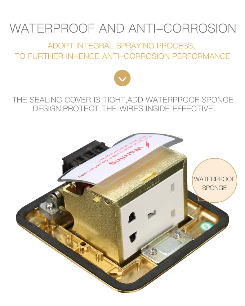 Waterproof Alloy Brass Pop Up Floor Outlet Mounted Universal Socket Box