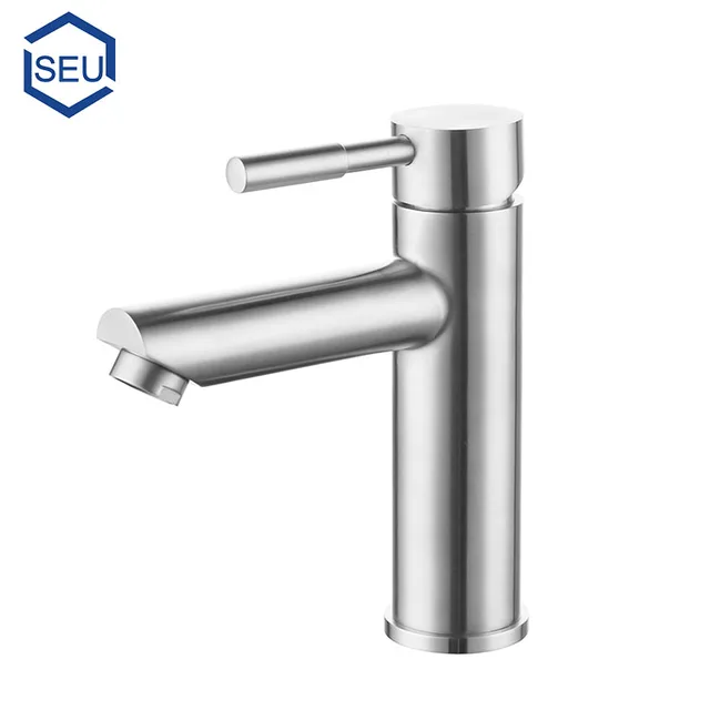 One Handle And One Piece Satin Nickel Finish Bathroom Sink Fixture
