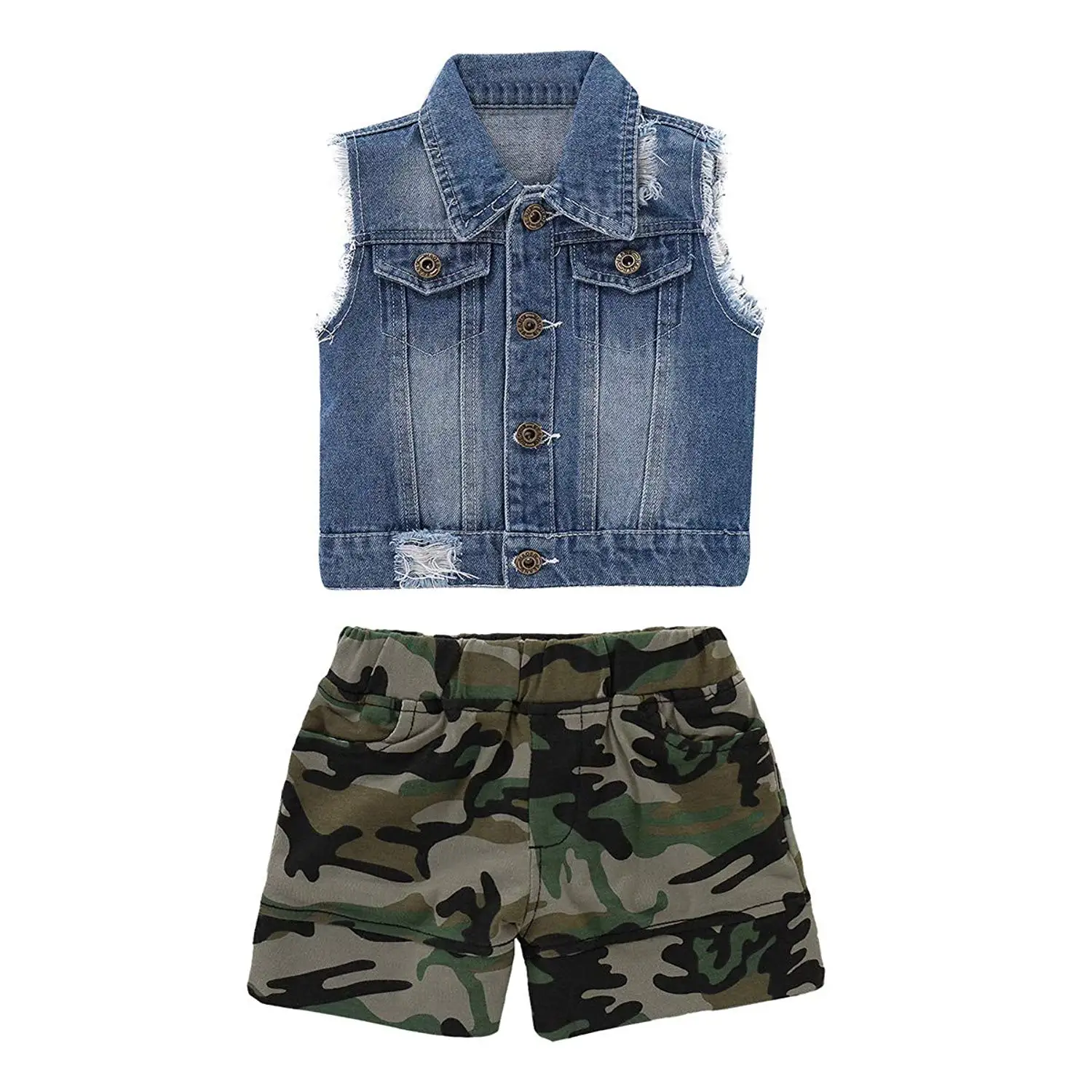 Sagton/® Tops+Shorts Set Cool Boys Black Vest with Zipper Printed Shorts for Summer