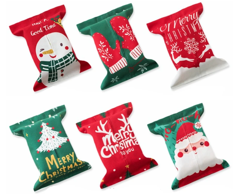 Factory custom full version printing Christmas special cotton and linen tissue box with stock sample supply