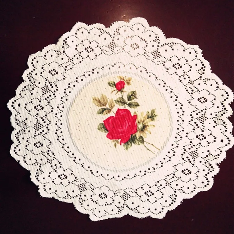 Country Lace Round Doily 30cm Dia Hot Transfer Printed Rose Round Doily
