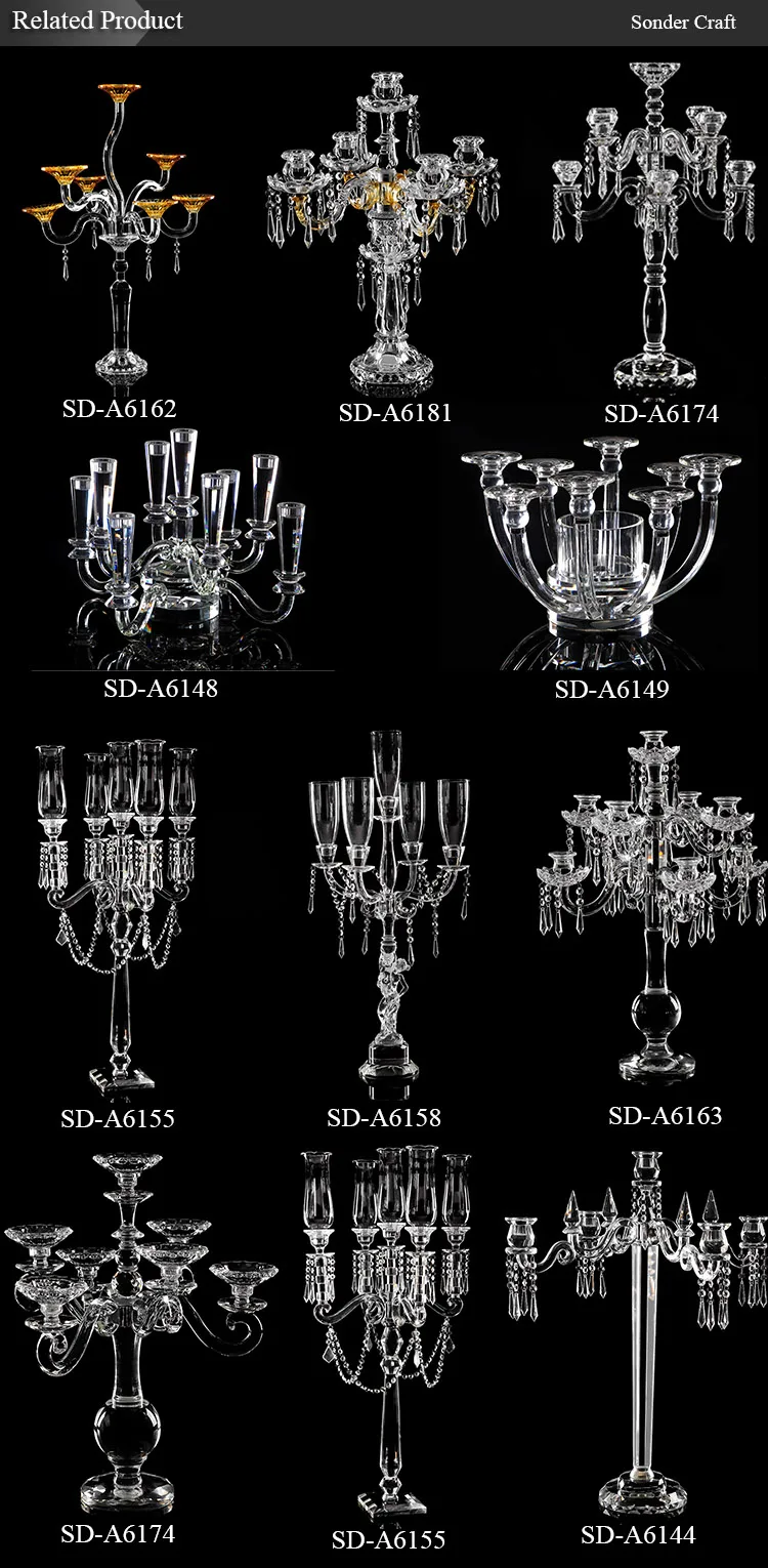 cheap 9 arms beaded glass wedding candelabras on sale