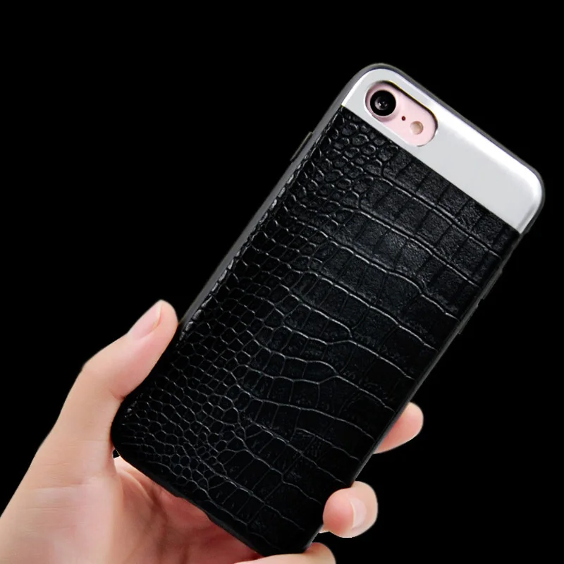 Retro Crodile Leather Joint Metal Back Cover for Iphone 6 / 7 / 8 Plus / X hard case
