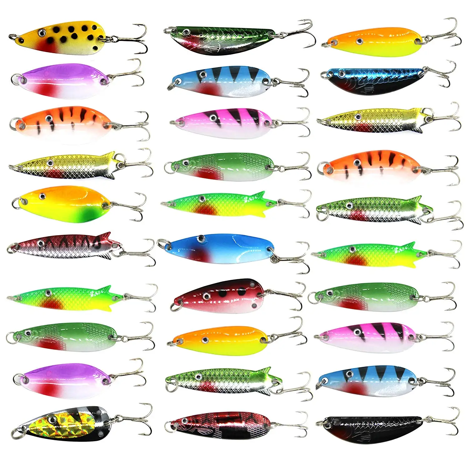 30pcs/lot Mixed Color Size Weight Spinner Metal Fishing Lures Baits