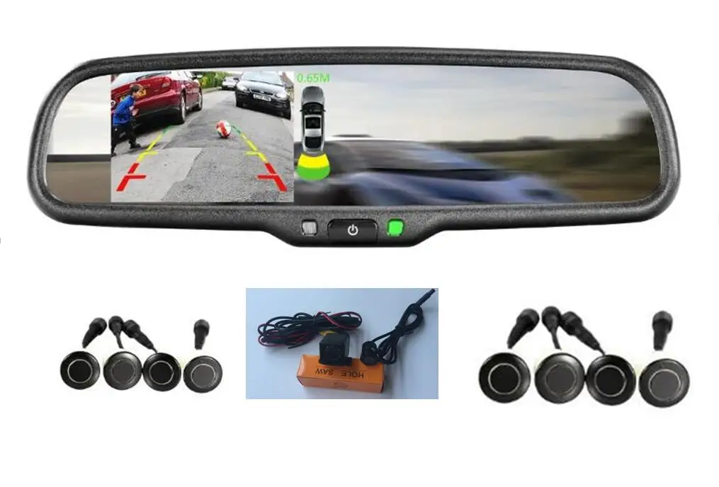 remote control 4.3 rear view Auto-dimming mirror original l bracket w dual camera H D camera intelligent video parking sensor