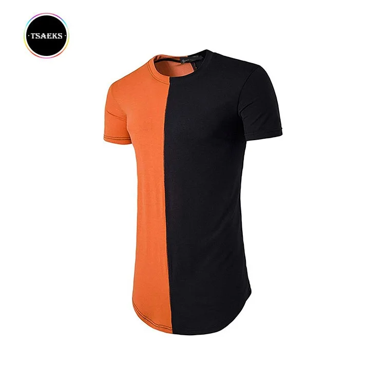 Men's Streetwear Orange And Black Two Tone Colors Long T-shirts - Buy ...