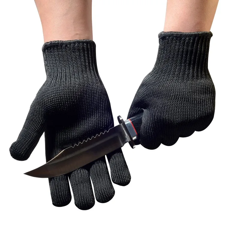 Polyester Steel Anti Slash Gloves Black Cut Resistant Gloves Cut Proof ...