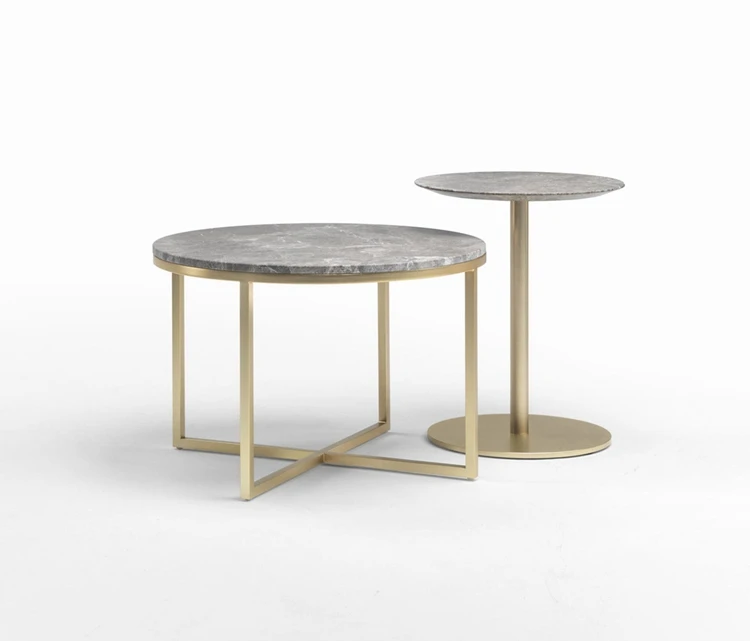 Hotel Furniture Industrial Design Gold Metail X-Base Round White Marble Top Metal Legs Coffee Table
