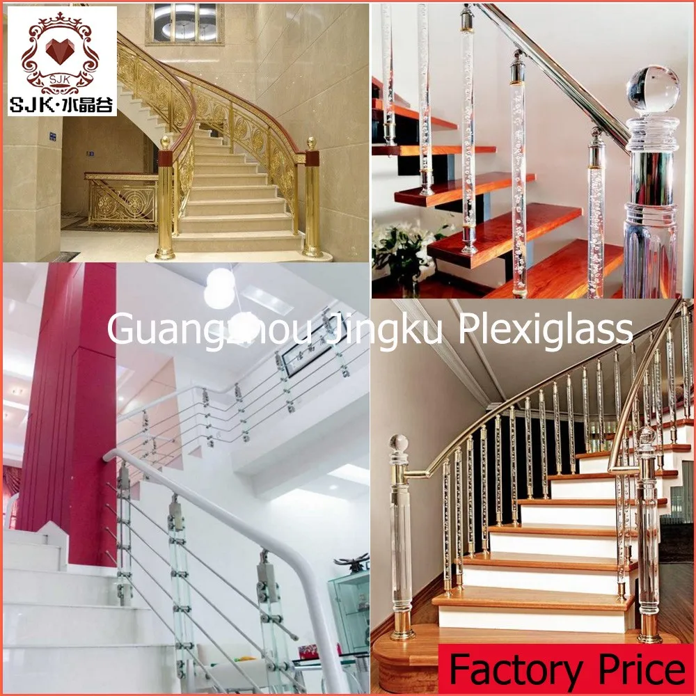 Indoor Acrylic Stairs Handrail,Stainless Steel Clear Acrylic Balustrade