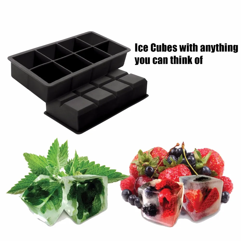 Fda&lfgb Standard Large Size 8 Cavity Custom Silicone Ice Cube Mold