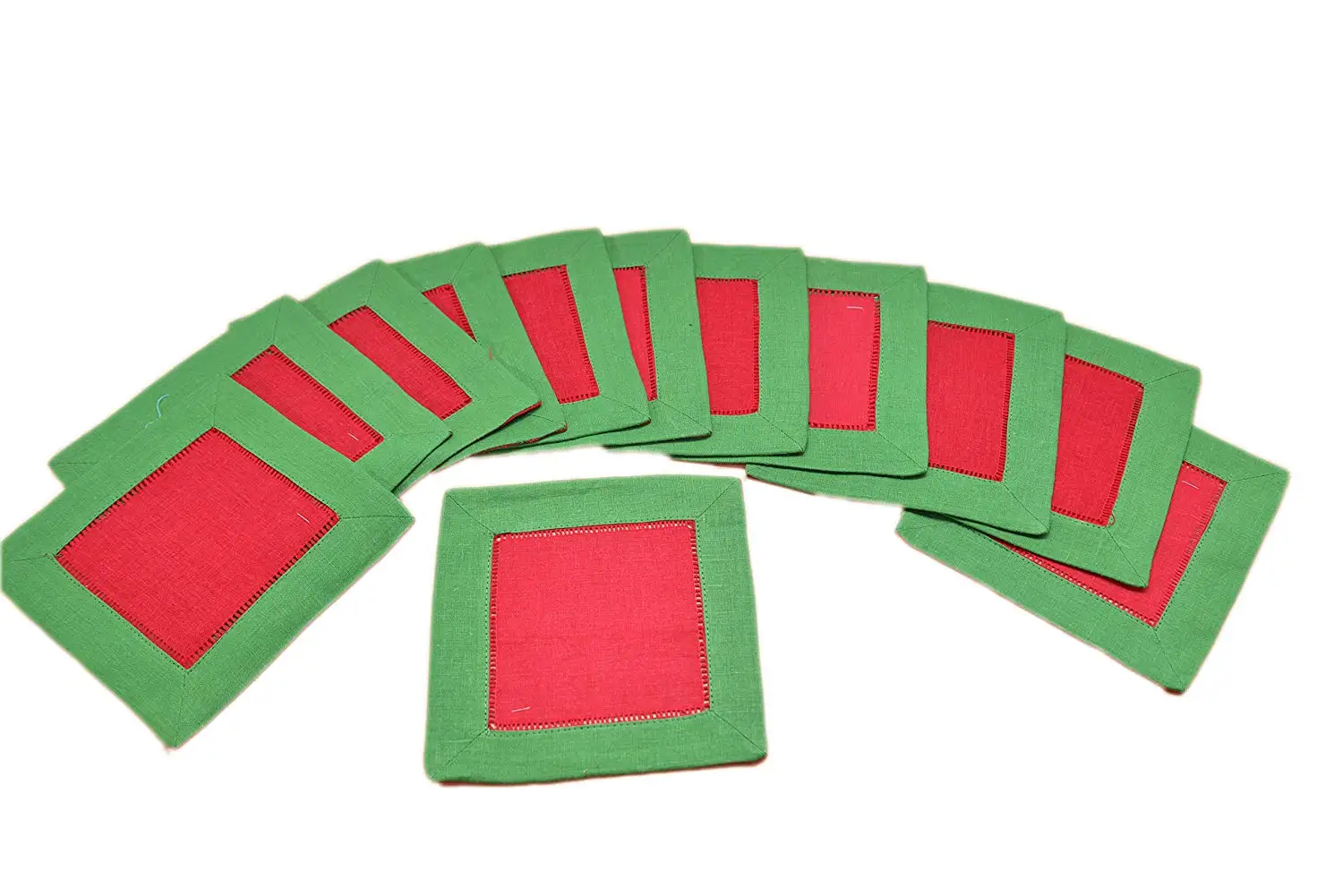 6 x 6-45//55 Cotton Linen Blend 12 Pack CleverDelights Green Hemstitch Cocktail Napkins