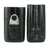 Sonny Portable Leather Cigar Case 3CT Mini Croco Pattern Humidor Case with Cigar Cutter