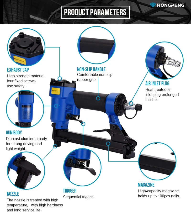 Rongpeng 8016 Wide Crown Stapler Air Powered Air Nailers Pneumatic Nail