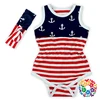 2019 4th Of July Baby Girl Romper Anchor & Chevron Printed Jumpsuit Soft Kids Baby Cotton Romper ,toddler girl clothes boutique