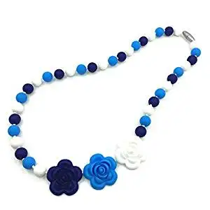 Baby and Mommy Beads Food Silicone Teething,Silicone Teeth Necklaces Silicone Rose Bead Teething/Nursing Necklace - Silicone Flower necklaces (navy)