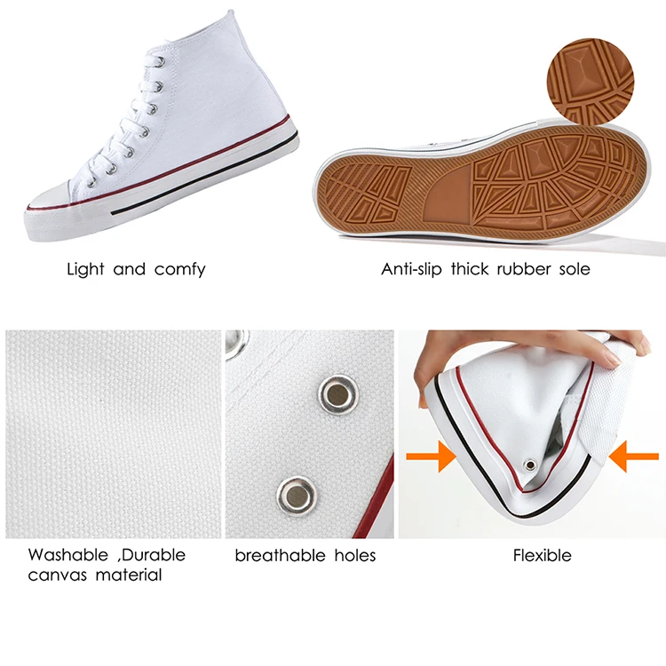 Custom Lace Up High Top Casual Blank White Shoes Women Canvas Sneakers ...