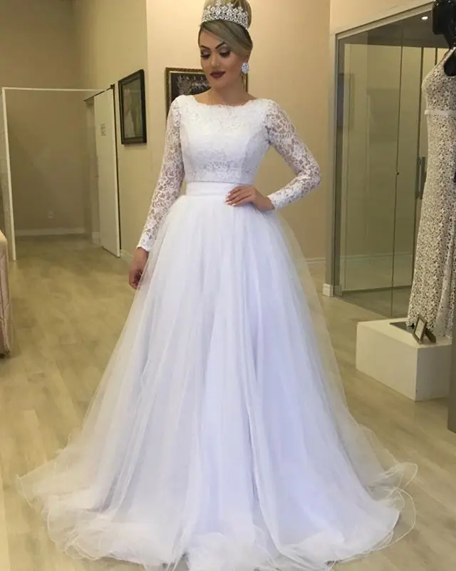 2019 Cheap Wedding Dress Long Sleeve Lace Backless Short Wedding