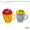 ceramic cute expression glaze coffee mug with hat shape lid