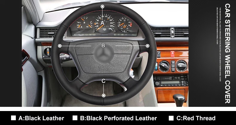 FITS MERCEDES SL R129 1989-2001 BLACK LEATHER STEERING WHEEL COVER DOUBLE STITCH 
