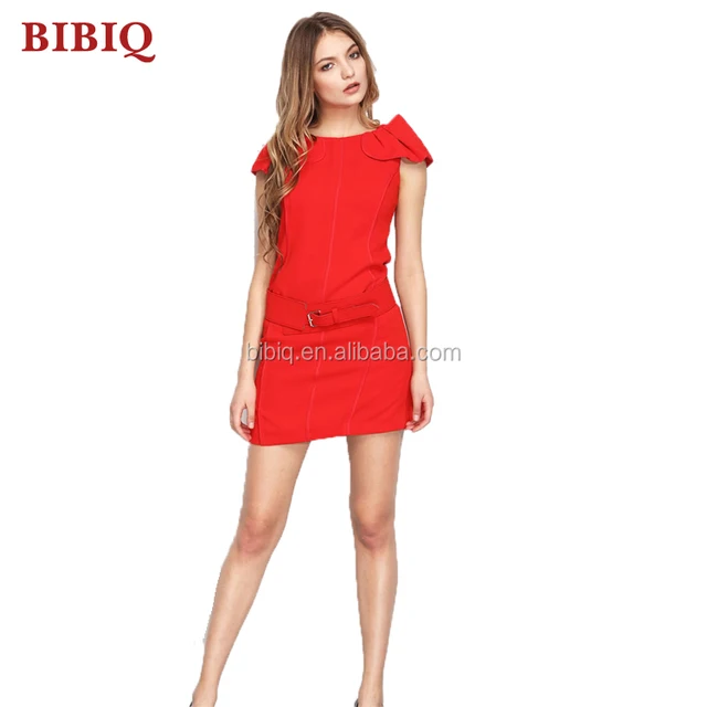 Simple Red Dress Sexy Wedding Guest Dress Waist Belt With Chiffon