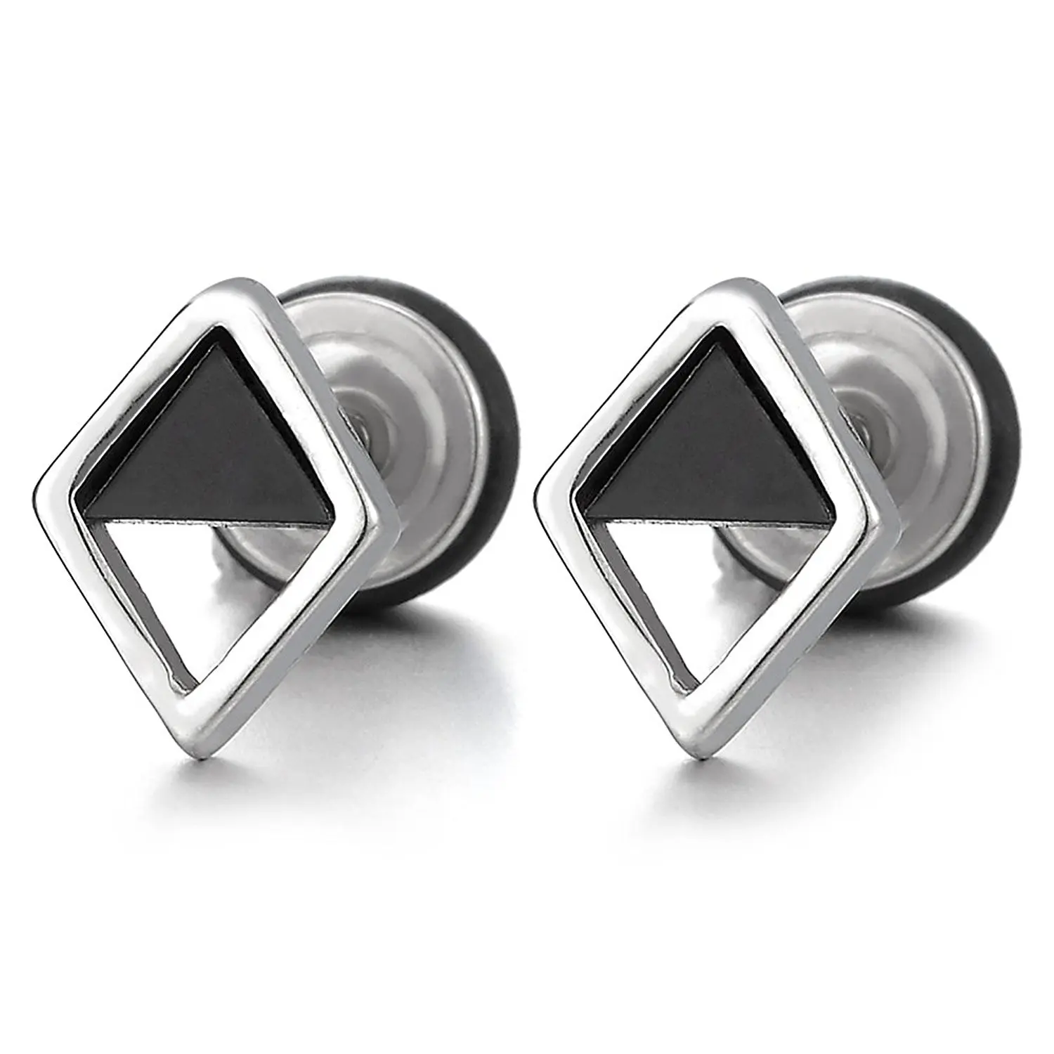 Diamond Plug Gauges Find Deals On Line At Get Quotations 2pcs Silver Black Open Diamond Shaped Earring For Men Women Steel Cheater Fake Ear