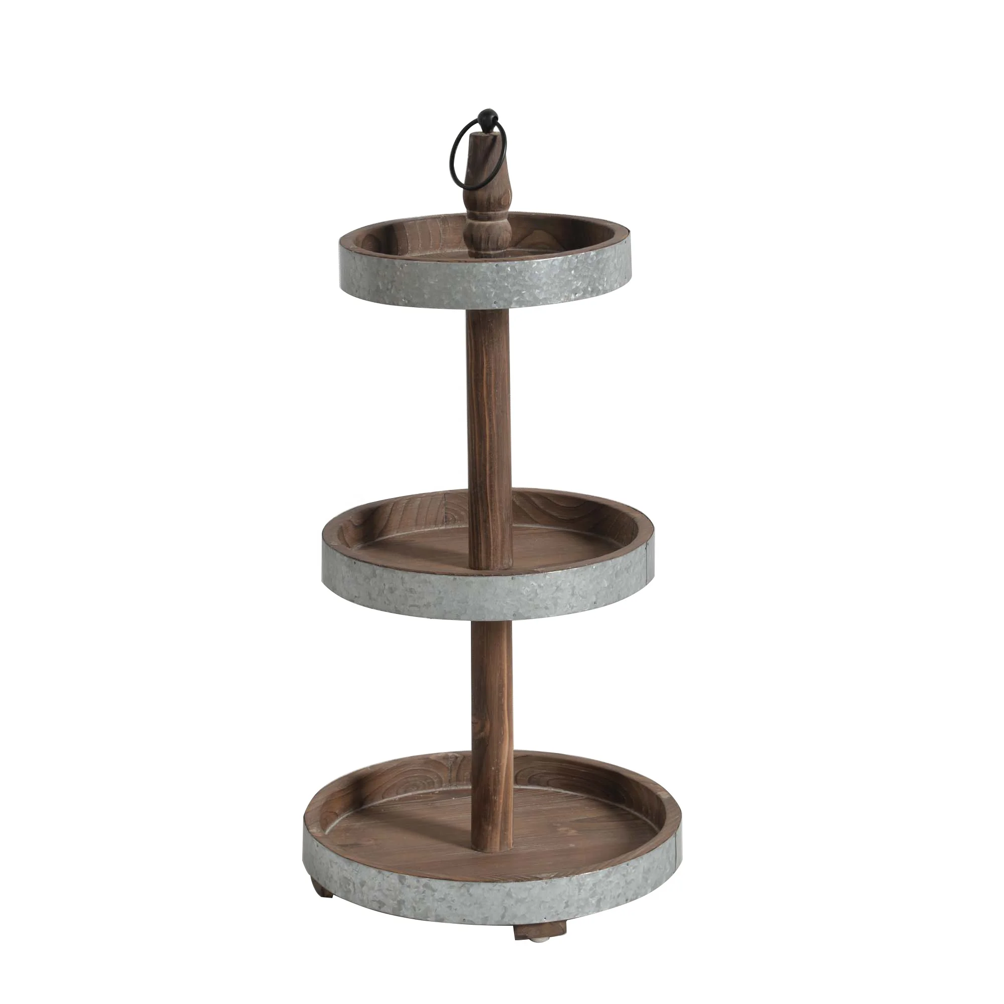 Mayco Modern Farmhouse Round Wooden Galvanized Metal 3 Tiered Serving