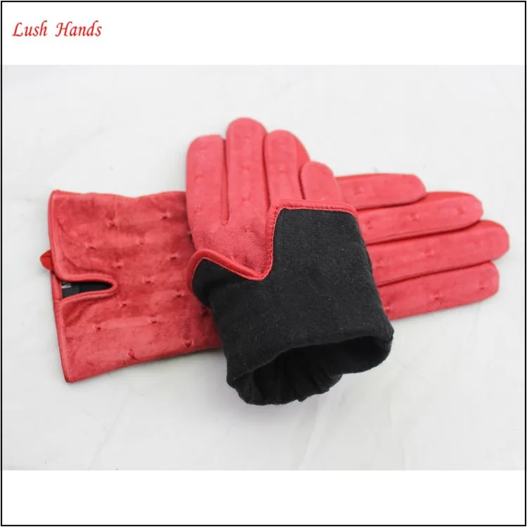 Genuine cheap red suede leather fashion gloves for lady