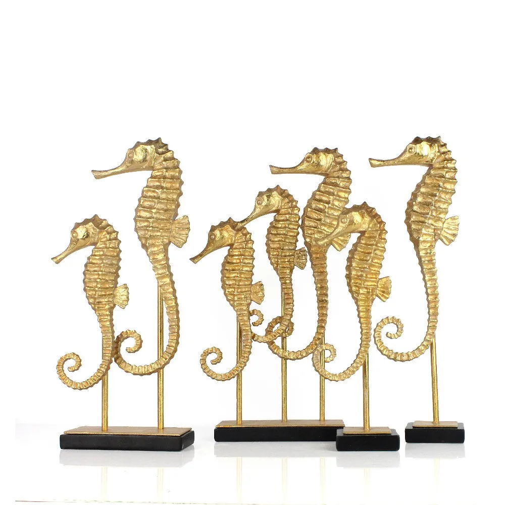 Custom Coastal  Silver Leaf Resin Ocean Collection Seahorse Ornaments Sculpture For Home Decor Set of 3 supplier