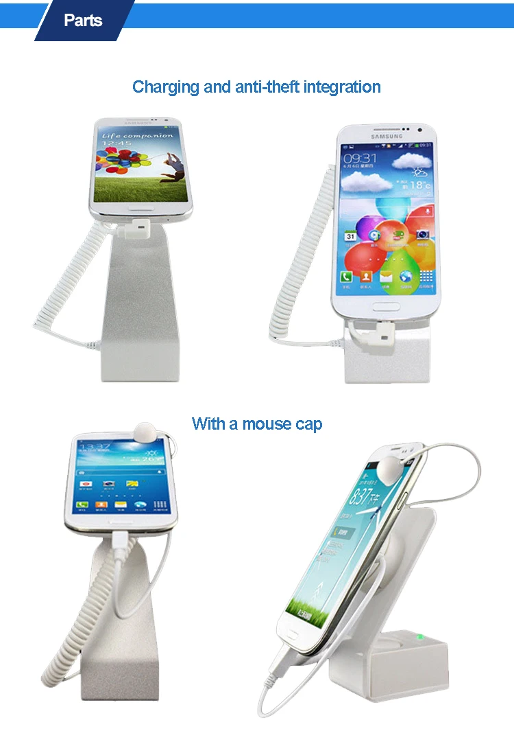 High quality retail shop anti burglar alarm charging mobile phone security display stand