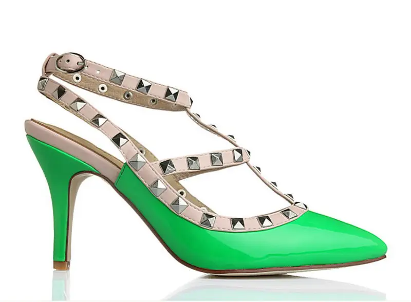 2014 pointed toe small heel sandals with GREEN leather amsterdam shoes