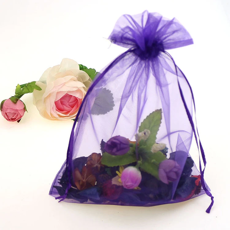 Hot S 100pcs Lot Classic 17x23cm Dark Purple Organza Gift Bags Small Drawstring Bag Wedding Favors Tulle