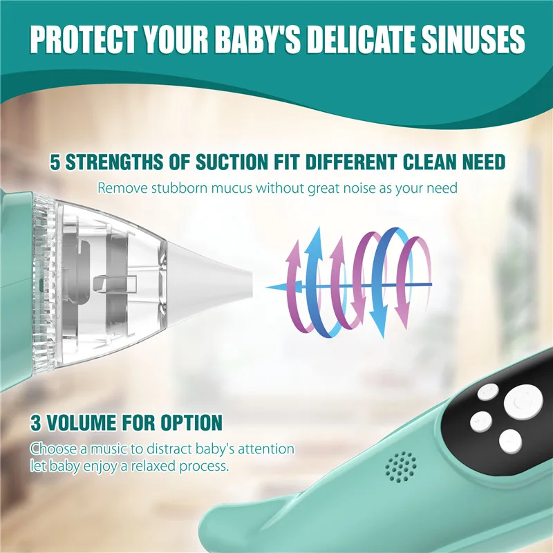 5 Strengths Suction Snot Sucker Battery Operated Safe Hygienic Nasal Aspirator for Newborn Babies