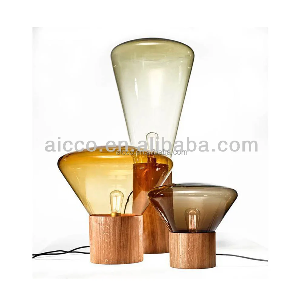 Moderne houten glas muffins vloerlamp met edison lamp houten basis ...