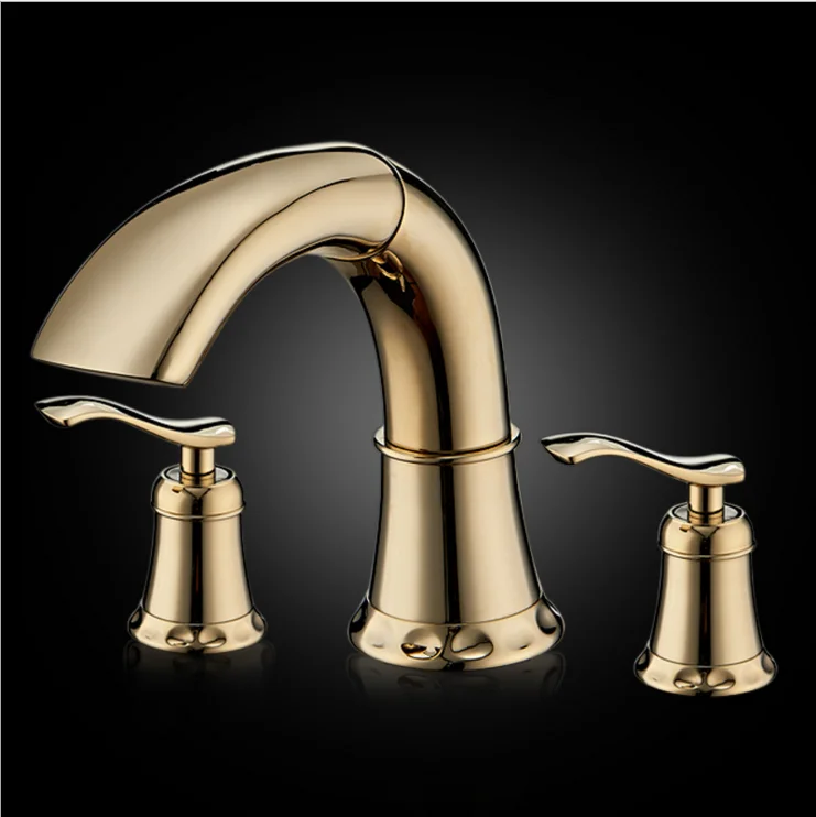 Gold Tap Brass Bathroom double Handles Basin Faucet