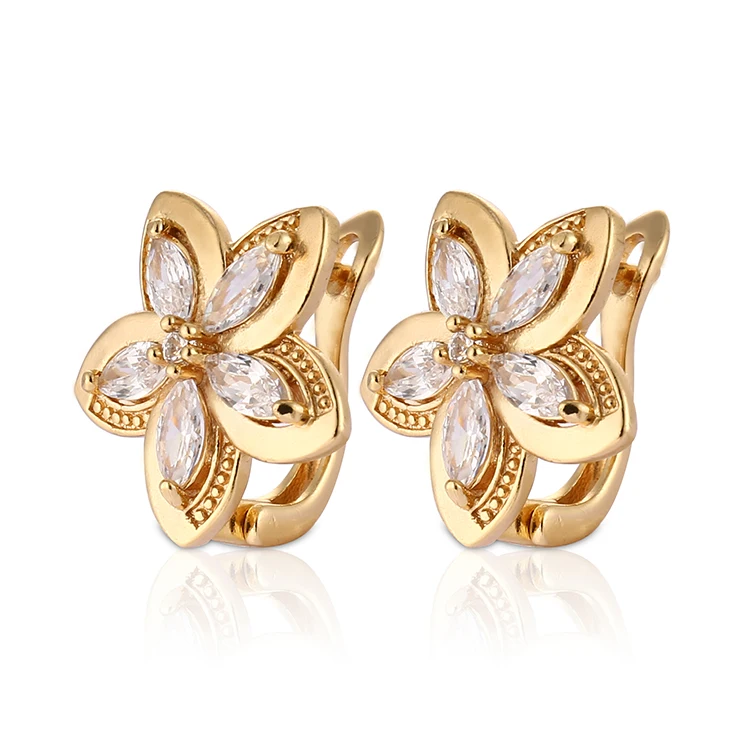 Fashion Dubai Copper Golden Plated Jewelry 18k Gold Kid Flower Earring ...