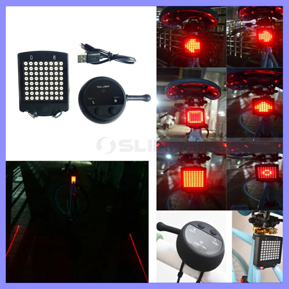 64 LED Laser Bicycle Rear Tail Light Bike Turn Signals Light Wireless Remote