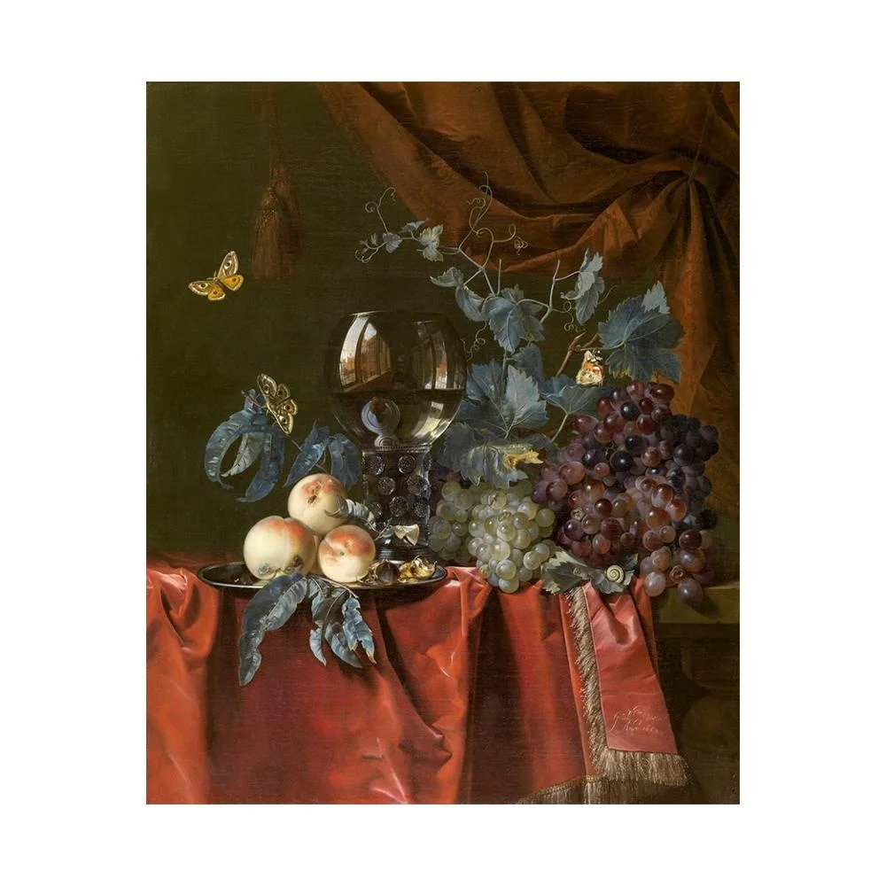 Ücretsiz Kargo Willem Van Aelst Giclee Tuval Baskı Resimlerinde Posteri Üreme Güzel Sanat Duvar Dekor (Meyve ve bir Cam şarap)