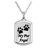 Square Blank MY Fur angel paw print Cremation Jewelry for Ashes Stainless Steel Pendant Necklace Keepsake Memorial Urn Jewelry