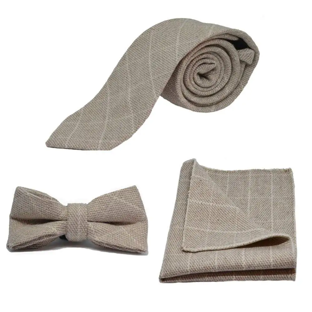 Knightsbridge Neckwear Mens Check Cotton Tie and Pocket Square Set Beige//Black//Red