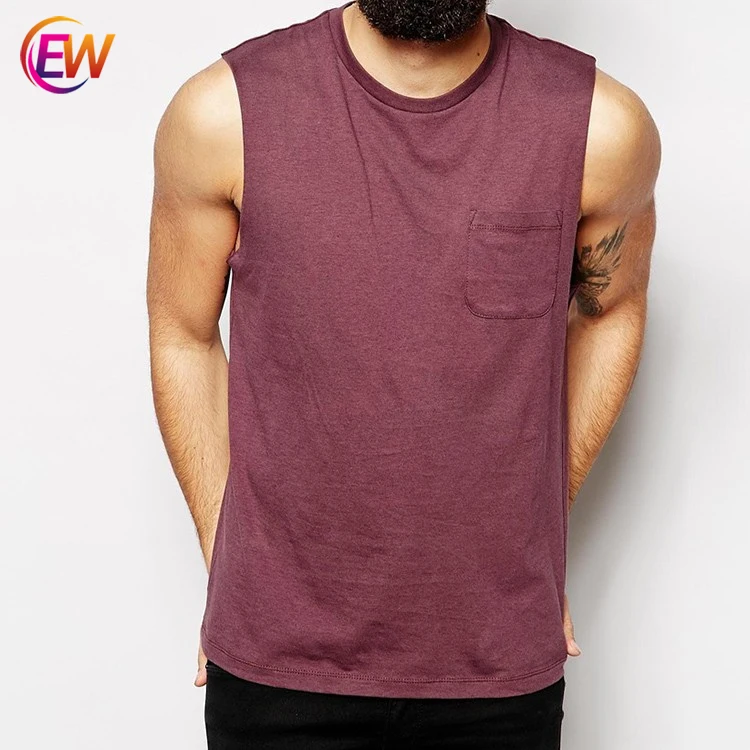 Wholesale Gym Fitness Men Deep Scoop Neck Tank Top With Pocket - Buy ...