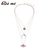 Moon and Star Evil Eye Floating Pendant 3 layer long chain golden necklace