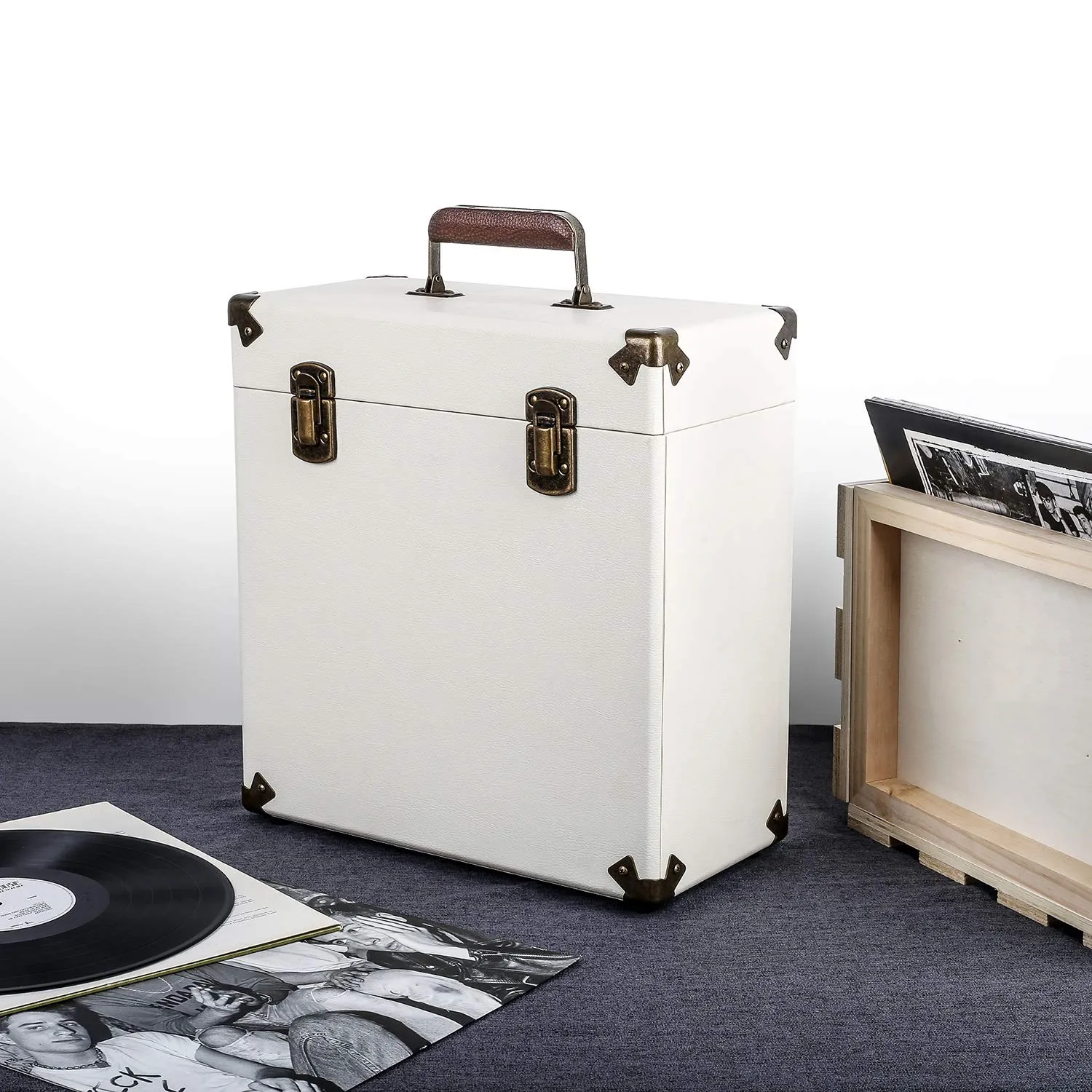 Victorlia Vintage Retro Vinyl Leather Record Storage Carrying Case For