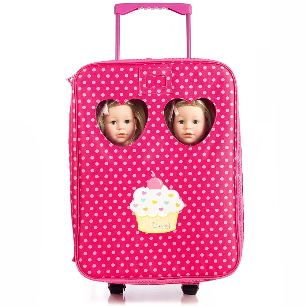 Double Trolley Doll Travel Case With Bed And Bedding Fits All Doll