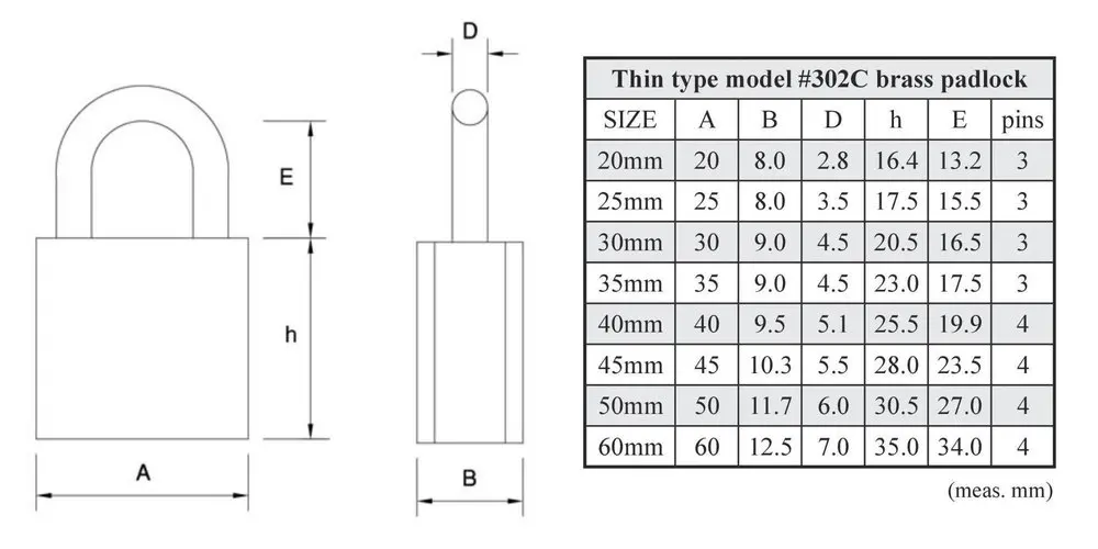 Anti Picking Slim Type Light Duty Logo Brass Padlock Bulk Padlocks