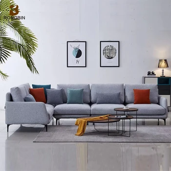 Modern American L Shape White Living Room Furniture Couch Fabric Corner Sectional Sofa