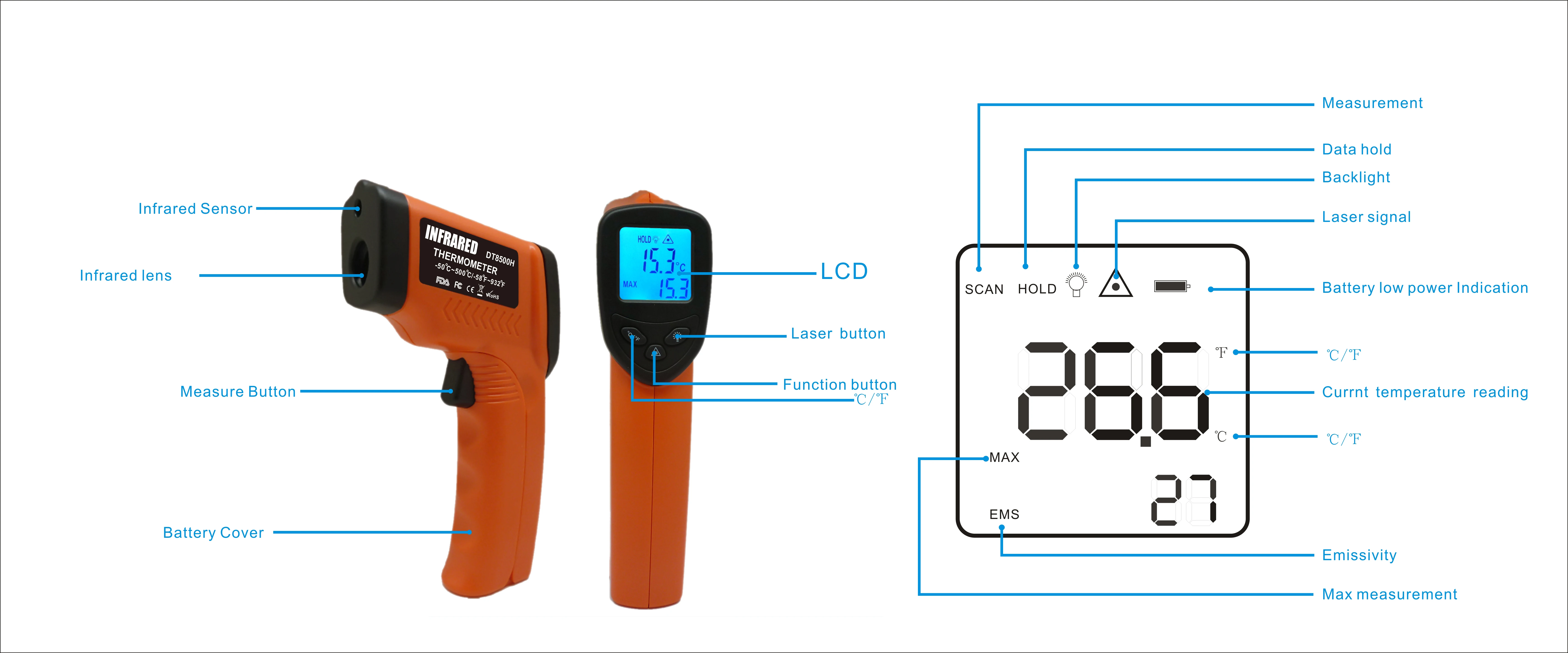 Dt8500h(50500 Degree) The Kingdom Of Digital Infrared Temperature Gun